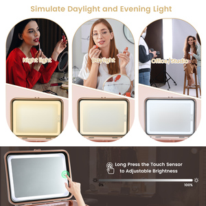 Portable <b>Makeup</b> Train <b>Case</b> with LED Mirror 3 Color Adjustable Lights Professional Cosmetic Organizer Box with Removable Tray - Product Image 4