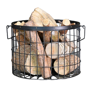 Soporte de troncos de hierro negro con diseño de alambre de malla perfecto para los accesorios de almacenamiento de estantes de troncos para interiores y exteriores más vendidos - Product Image 1