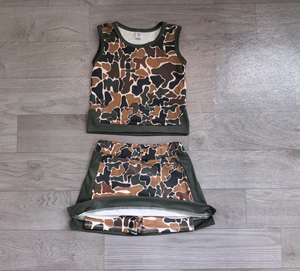 Conjuntos de Ropa Deportiva para Bebés Niñas, Top y Falda Corta con Estampado de Camuflaje Marrón Oscuro del Sur - Product Image 1