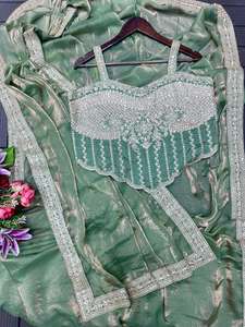 Sari de Mujer Listo para Usar, el Más Hermoso y Atractivo, con Bordado de Lentejuelas de Satén Pesado, en Existencia, Fabricante de Surat - Product Image 5