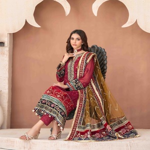 Robes pakistanaises en soie Georgette brodée pour femmes, ensembles 3 pièces Tawakkal Vol FENELLA, tenues de soirée de mariage, longueur au sol - Product Image 3