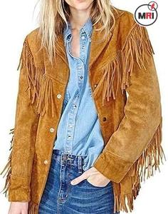 Women's OEM Suede Leather Racer <b>Jacket</b> Stand Collar Fashion High Quality Wholesale Style Short Coat Fringed Breathable Knitted - Product Image 3