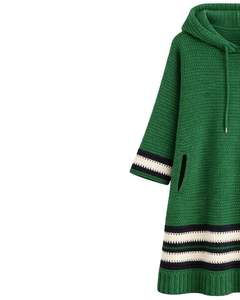 Manufacturer Customized Women Green Hooded Knit Sweater Dress Chunky <b>Crochet</b> Pullover Longline Winter Warm Casual Streetwear <b>Top</b> - Product Image 2