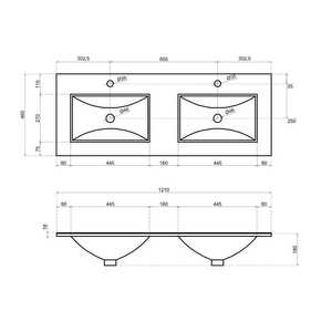 120 cm White Bathroom Cabinet <b>with</b> 2 Drawers and LED <b>Light</b> Double Sink Belize LED Mirror - Product Image 5