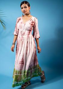 เดรสยาวคอวีแนวโบฮีเมียนย้อมสีย้อมผ้าเรยอนสำหรับใส่ไปชายหาด - Product Image 2