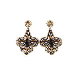 New Orleans Fleur De Lis Seed Bead Gameday Beaded Earrings-Accesorios elegantes para fanáticos - Product Image 2