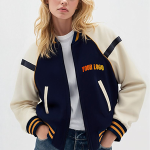 ¡Novedad de 2025! Chaqueta universitaria de manga de cuero con bloques de Color para mujer, chaqueta universitaria cálida de estilo Hip Hop de peso pesado - Product Image 5