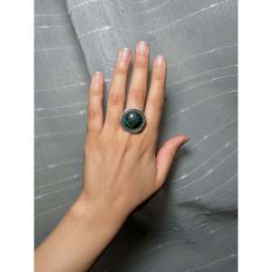 Navajo Handmade Blue <b>Moon</b> Turquoise & Sterling Silver Gemstone Cluster <b>Ring</b> Yellow Gold Size 8.75 for Everyday Wear Promises - Product Image 5