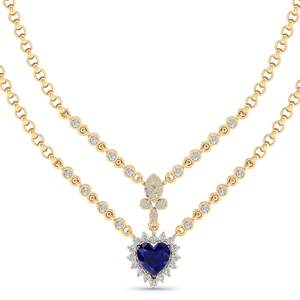 REYES Wholesale Price 925 Sterling Silver Heart Shape 3.5cts Blue Sapphire Gemstone Moissanite Pendant <b>Necklaces</b> For Women - Product Image 2