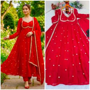 Robe de travail NILESH TAILOR FASHION, longueur au sol, col en V, manches longues, en tissu satiné lourd, motif floral, élastique, décoration - Product Image 4