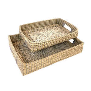 Plateau d'incrustation de perle en rotin, plateau de service décoratif Rectangle bacs de rangement en rotin pour l'affichage des fruits alimentaires - Product Image 3