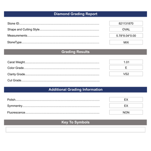 1.01 CT E Color VS2 Diamant de laboratoire de coupe ovale Excellente bonne variation de coupe Ombre certifiée AUCUNE Profondeur 0% Diamant naturel en vrac - Product Image 2