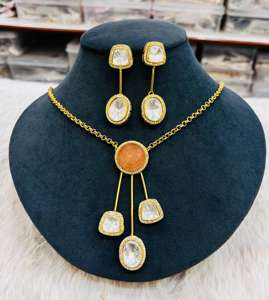 Moissanite Polki Avec Doublet Pierre Collier Ensemble Pour Les Femmes Parfait Pour La Fête Porter De Luxe Minimal Collier Ensemble Dernière Conception - Product Image 1