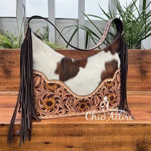 Personalizado al por mayor OEM 2025 mano tooled cuero de vaca señoras flecos bolso de hombro de cuero genuino de lujo del diseñador de las mujeres - Product Image 1