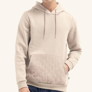 Custom Logo Men <b>Quilted</b> Pocket Fleece Hoodie Streetwear Beige Pullover <b>Sweatshirt</b> Oversized Casual Plain Blank Hoodie for Men - Product Image 4