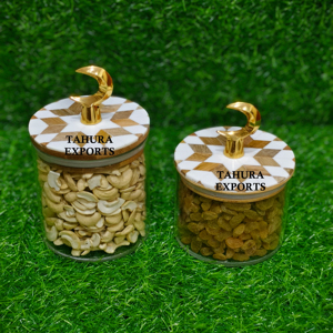 Classic With Golden Moon Knob Mother Of Pearl Transparent Tabletop Container Handmade Resin Jar <b>Table</b> Decoration And Storage - Product Image 1