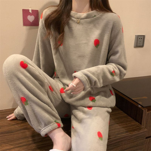 Hot Trending Custom <b>Women</b> Spring Summer Autumn Coral Woven Elastic Waist Elegant Front Casual <b>Thermal</b> Comfort Pajama Set - Product Image 1