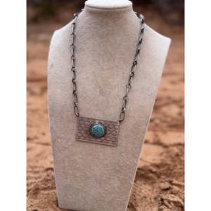 Collar de Barra de Plata de Ley y Turquesa con Diseño Geométrico Clásico de Telaraña de Danny Henio Kingman, con Cuentas de Número de Ancla, Regalo - Product Image 3