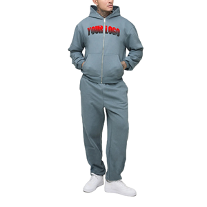 Conjunto Deportivo de Hombre al por Mayor, Personalizado, Informal, Grueso, Estilo Urbano, Sudadera con Cremallera y Pantalones Jogger, 100% Algodón Felpa - Product Image 1
