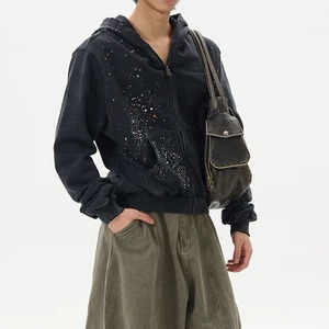 Men Oversized Hooded Sweatshirt <b>Rhinestone</b> Dot Print Casual Autumn Zip Up Fleece <b>Jacket</b> <b>Rhinestone</b> zipper Hoodie - Product Image 4