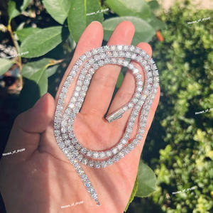 Collar de cadena tipo tenis con corte redondo, plata, moissanita, estilo diamante, cadena hip hop con incrustaciones, joyería llamativa unisex, regalo para él y para ella - Product Image 3