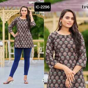 Top estampado de algodón listo para usar de estilo moderno indio para uso regular y ropa de oficina Kurtis cortos de lujo para mujeres usan top de lujo - Product Image 4