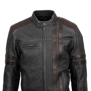 Veste de motard en cuir de vache véritable de qualité supérieure, design personnalisé, style vintage élégant à rayures avec une longue fermeture éclair - Product Image 3