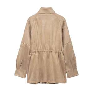 <b>Women's</b> 2025 Winter New Style Fashionable Simple Loose High Collar Waist Suede Medium Length Jacket <b>Coat</b> <b>Spring</b>/Autumn <b>coat</b> - Product Image 3