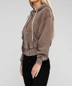 Vente en gros Streetwear Femme Sweat à capuche en coton polaire délavé à l'acide Vintage Logo personnalisé Sweat à capuche délavé pour femme - Product Image 2