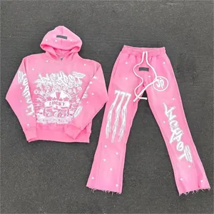 Sudaderas apiladas personalizadas para hombre, conjunto de Sudadera con capucha lavada Vintage para hombre, chándales de felpa francesa de algodón 100%, chándal desgastado con lavado ácido - Product Image 1