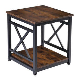 Rustic 2 Tier <b>End</b> <b>Table</b> with X-Design Metal Frame, 18 Inch Square Side <b>Table</b> with <b>Storage</b> Shelf for Living Room Bedroom - Product Image 2