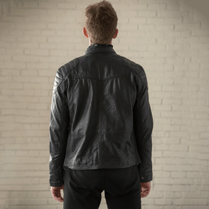 Blouson aviateur en cuir de mouton noir pour homme, style moto, vintage, coupe ajustée, fermeture éclair, vêtement d'extérieur, mode d'hiver - Product Image 2