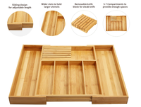 Tiroir à couverts extensible en bambou avec bloc à couteaux Plateau de rangement réglable pour ustensiles de cuisine pour fourchettes, cuillères et couteaux
