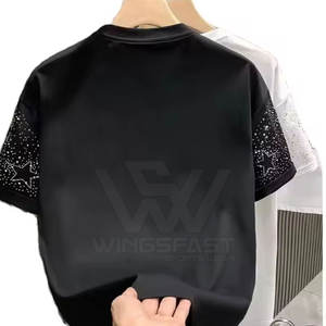 Camisetas estampadas con diamantes de imitación de ajuste holgado de color sólido, ropa de calle 100% algodón, camiseta con diamantes de imitación para hombre - Product Image 5