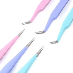 Nouveau kit de pinces à extensions de cils multi-volumes en acier inoxydable multicolores avec embout en fibre et poignée isolante, avec étui - Product Image 4
