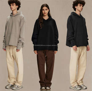 Sweatshirts pour hommes, sweat-shirt à capuche court avec impression puff délavée à l'acide, ensembles de sweat-shirts pour hommes, sweat-shirt vintage uni délavé, sweat-shirt à capuche avec trous pour les doigts - Product Image 2