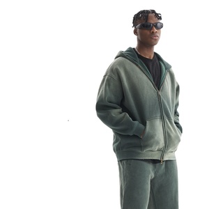 Ensemble de survêtements personnalisés de haute qualité pour hommes, 100% coton, lavage uni, fermeture éclair pour hommes, ensemble streetwear - Product Image 2