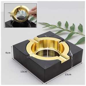 PrestigeMarble Classic Luxury Metal Marble Round <b>Ashtray</b> Custom Logo Design Smokeless Eco-friendly Easy Clean for Home Car Use - Product Image 5