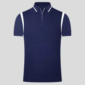 Custom Knitted Men's Zip Up Polo Golf Shirt Turn-Down Collar Spring Summer Short Sleeve Sweater Shirt