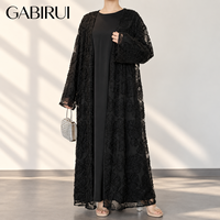 Ensemble 2 pièces de luxe pour femmes musulmanes, Abaya brodée de fleurs en maille perlée de Dubaï, Kimono de fête EID, Ensemble intérieur tendance TikTok, OEM