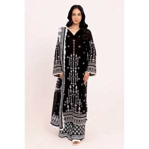 Ensemble 3 pièces brodé non cousu noir pour femme, en tissu lawn, pour maillot de bain et tenue de plage - Product Image 6