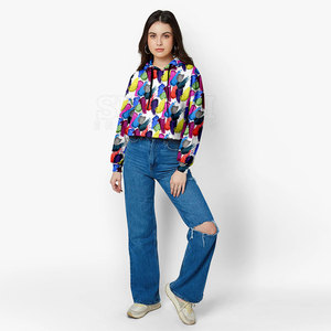 Última sudadera casual para mujer con logotipo personalizado impreso Crop Top Sudadera con capucha con logotipo frontal ropa corta de invierno - Product Image 1