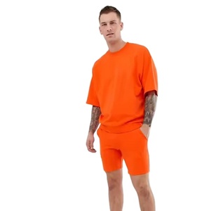 Conjunto de verano para hombre con diseño de logotipo personalizado, camisetas de rizo de algodón 100% transpirables, pantalones cortos de estilo informal, conjunto de camisa y pantalones cortos de venta de verano - Product Image 1