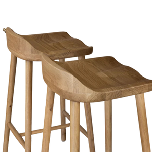 Chaise de bar moderne minimaliste en teck massif durable avec siège sculpté et repose-pieds pour bar à domicile, hôtel, usage commercial - Product Image 5