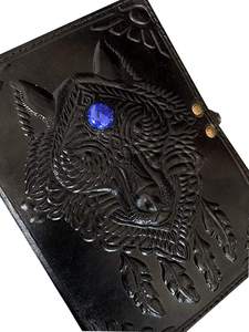 Wolf Design Luxury A3 Business Notebook Logotipo personalizado Impreso Piedra única Cuero negro suave Tapa dura Sillín Costura Organizador - Product Image 5