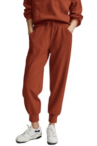 Sudadera de cuello alto marrón oscuro con cremallera y cuello redondo y conjunto de Jogger, chándal de felpa francesa de gran tamaño, sudaderas cortas OEM para mujer - Product Image 4