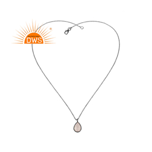 Rose Quartz Gemstone Pendant Necklace Black Rhodium Plated 925 Silver Chain Necklace Jewelry Manufacturer Suppliers - Product Image 3