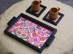 Elegant Wooden Enamel Serving Tray Stylish <b>Kitchen</b> Decor <b>For</b> Dining Table Home Restaurant Hotel Tea Coffee Use - Product Image 2