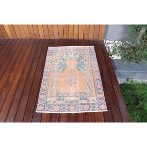 Tapis vintage 2,6 x 3,9 pieds, petit tapis turc, tapis oriental orange et bleu - Product Image 1