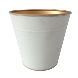 Maceta redonda de hierro de Venta caliente con color blanco y dorado utilizable para macetas de metal decorativas para interiores y exteriores macetas de jardín - Product Image 1